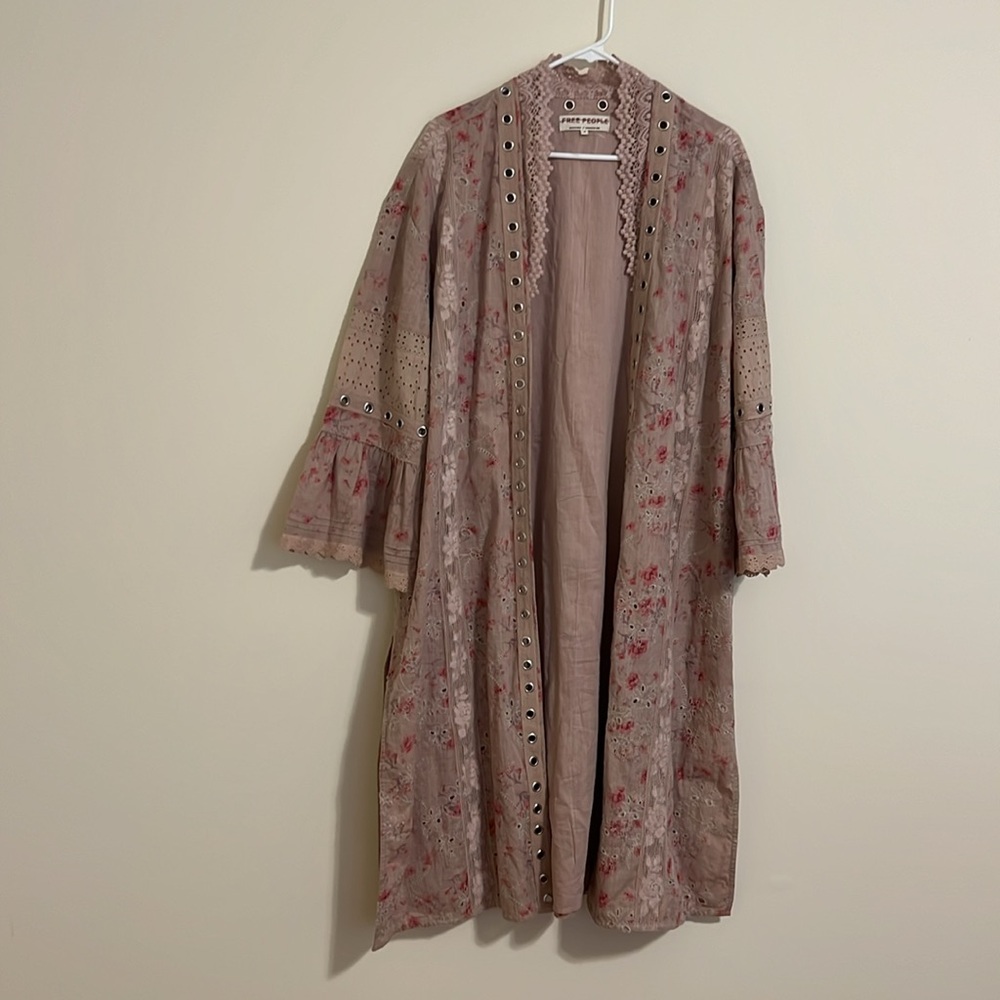 Free people On the road Duster Floral Eyelet Lace Trim boho cardigan SZ various - Picture 8 of 16